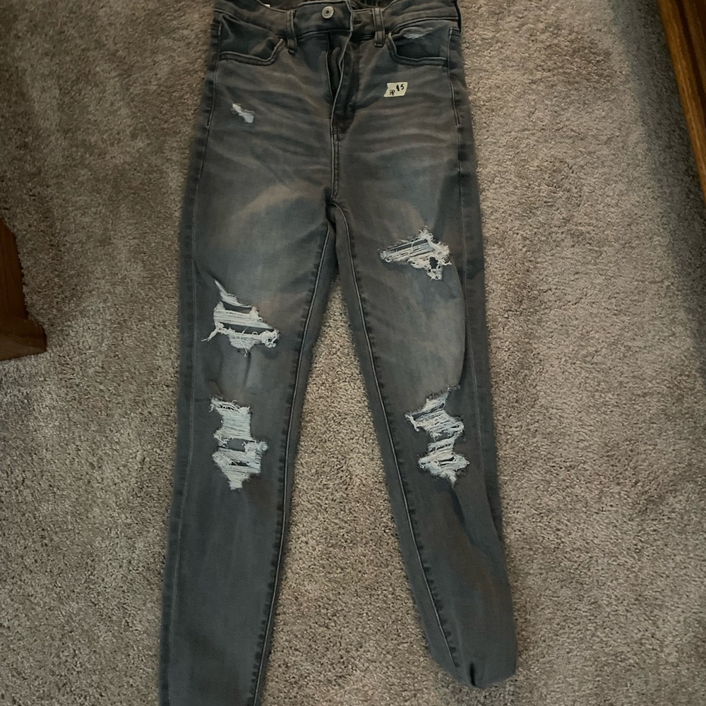 American Eagle Outfitters Gray Skinny Distressed Jeans